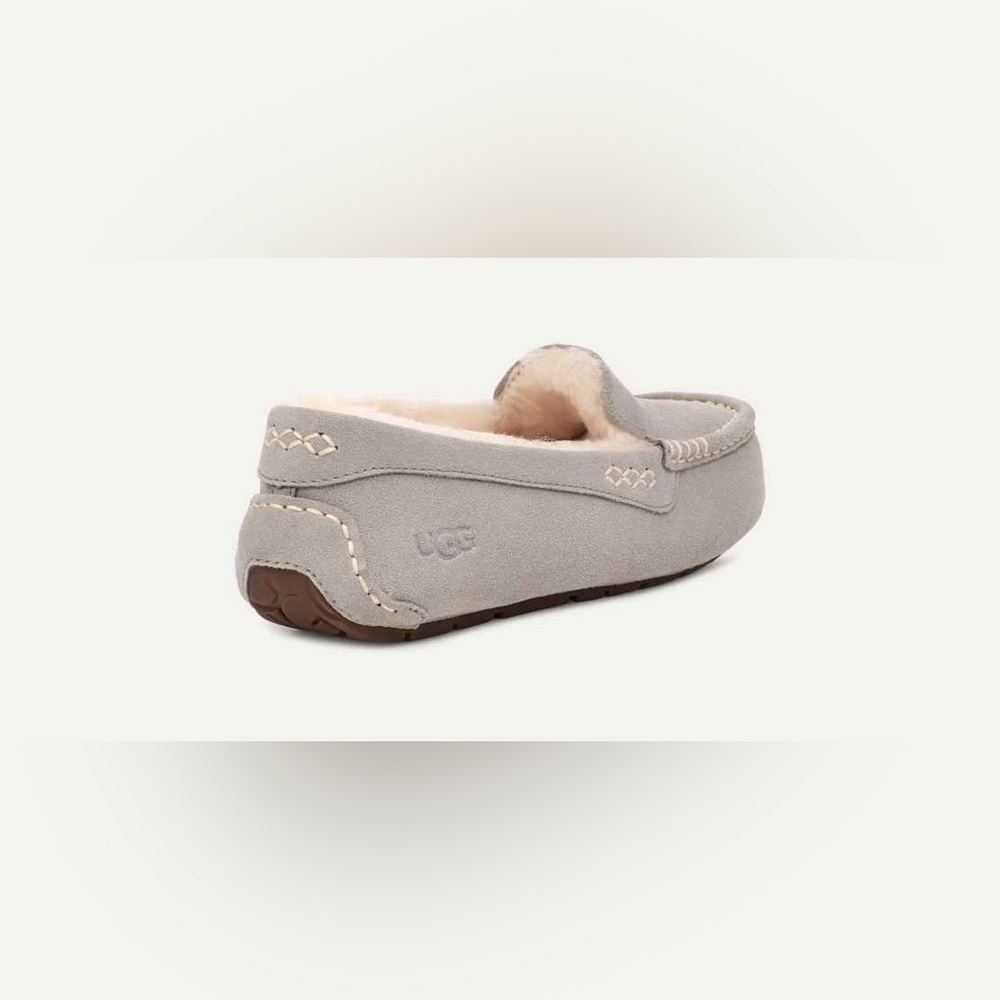 UGG Ansley Grey Suede Shearling Slippers Women’s Size 6 Genuine Sheepskin Lined - Picture 4 of 10